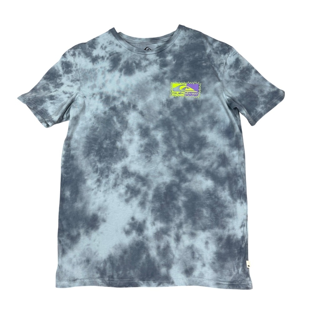 Quiksilver T-Shirt Mens Medium Blue Gray Tie Dye Short Sleeve Crew Neck Graphic